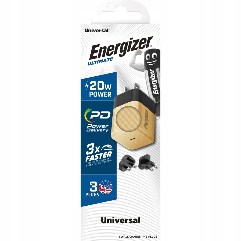 Energizer Ultimate - Ładowarka sieciowa Multiplug EU / UK / US GaN 20W PD