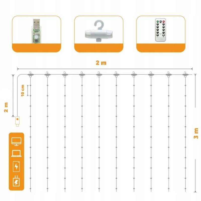 200 lampek LED z 8 opcjami zmiany światła