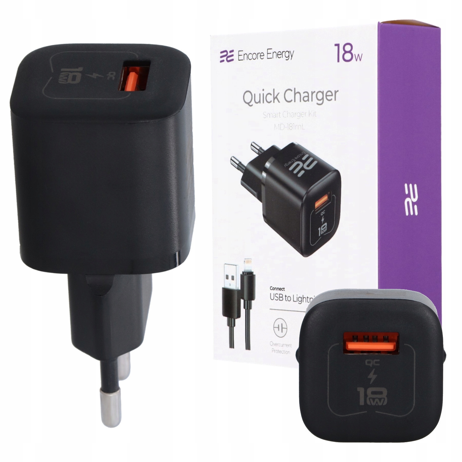 Ładowarka sieciowa 18W USB QC + kabel USB - Lightning 100cm Encore Energy MD-181mL – Szybkie ładowanie w zasięgu ręki