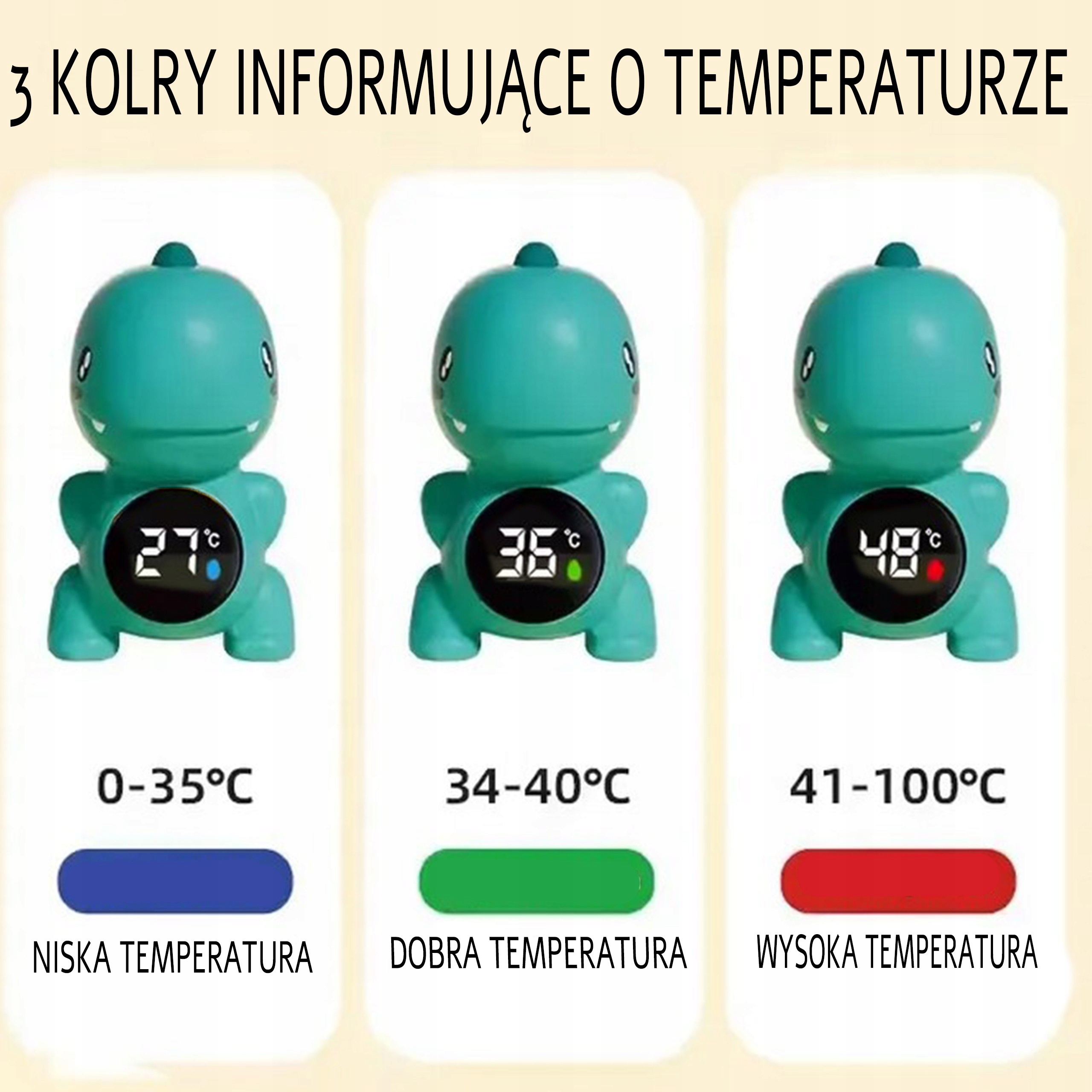 Elektroniczny wyświetlacz i kolorowe oznaczenia temperatury – Precyzyjny pomiar dla bezpieczeństwa dziecka