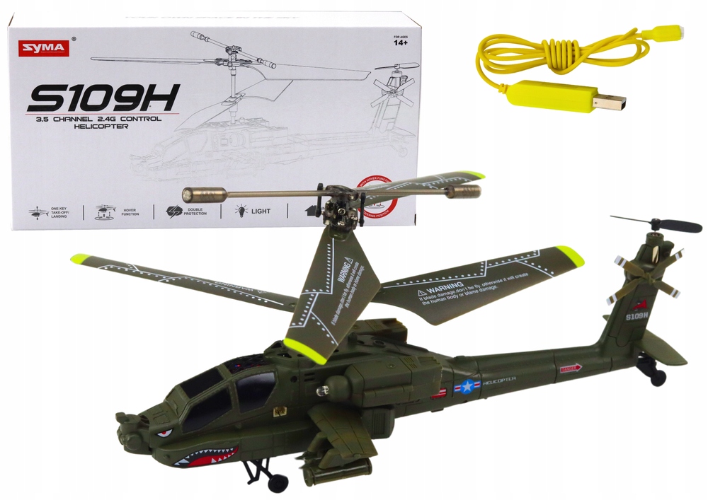 LeanToys Helikopter Militarny Apache Zdalnie Sterowany RC Syma S109H Khaki – Idealna zabawka dla miłośników militariów