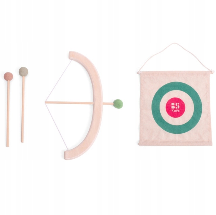 Drewniany zestaw BS Toys - Łuk i tarcza – Zręcznościowa zabawa dla dzieci