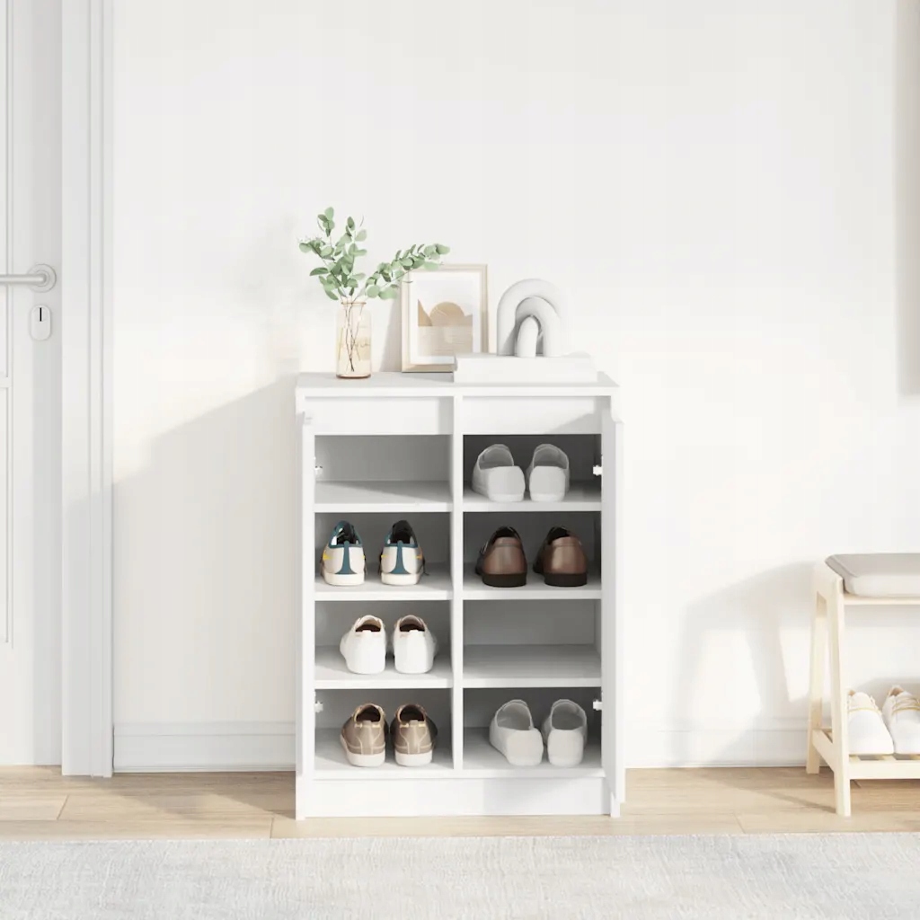 Szafka na buty Biała 57x34x76 cm Drewno klejone – Elegancka organizacja przestrzeni