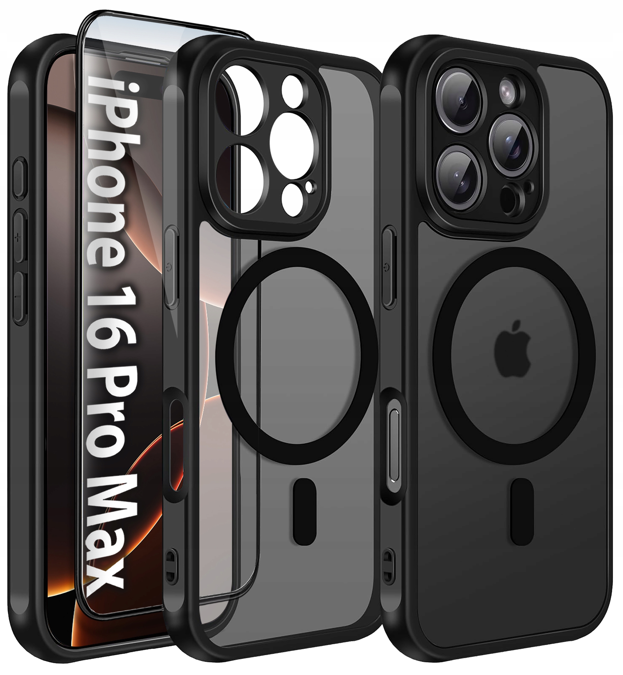 Etui do iPhone 16 Pro Max do MagSafe MATT WZMACNIANE 360° Szkło 5D PREMIUM – Ochrona i styl w jednym