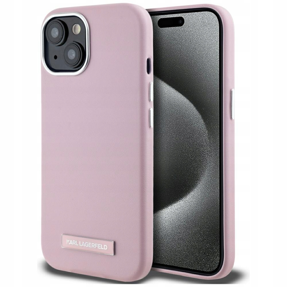 Etui Karl Lagerfeld FW Metal Plate MagSafe do iPhone 15 w kolorze różowym – Styl i ochrona w jednym