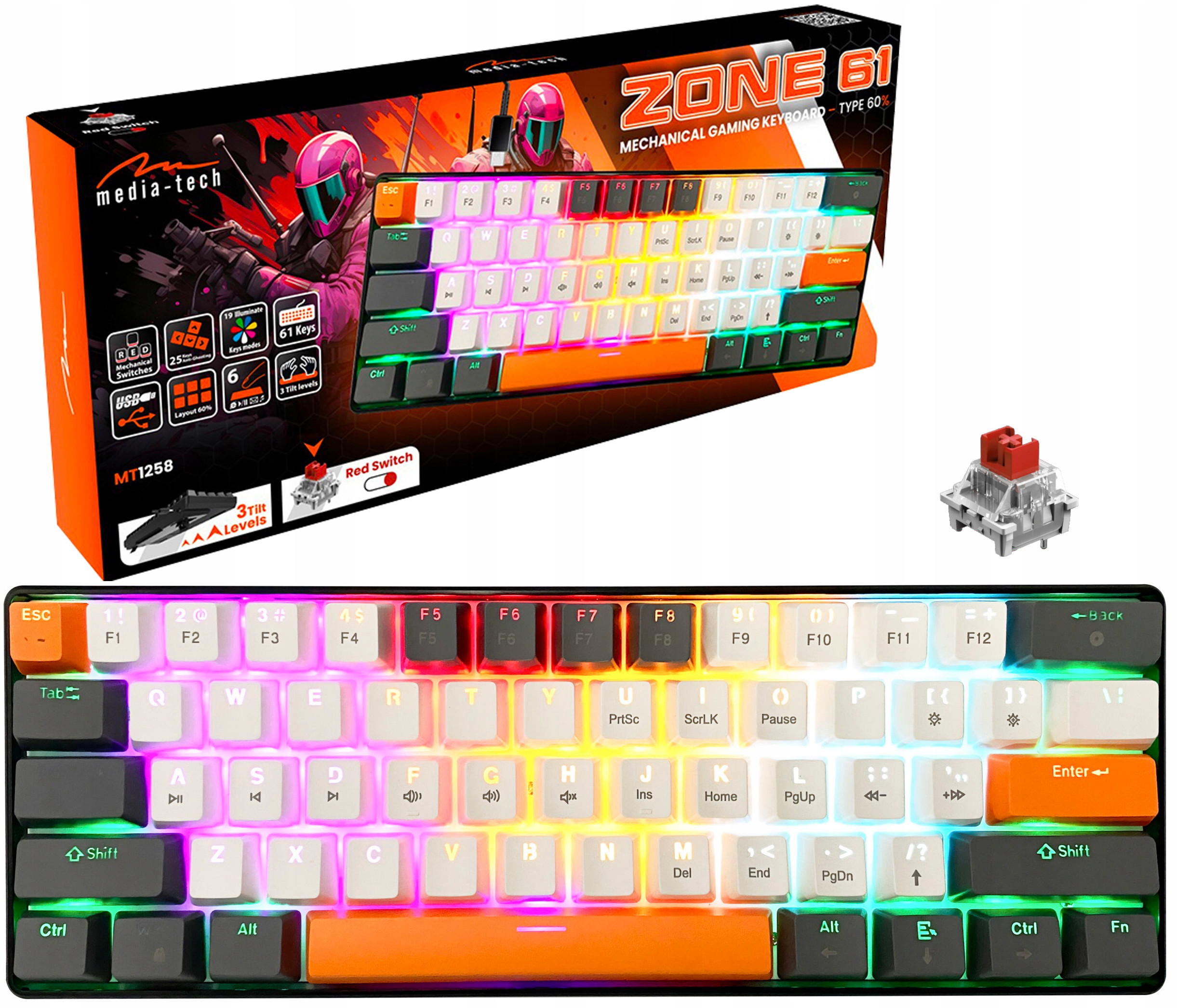 Klawiatura mechaniczna Media-Tech ZONE 61 MT1258 – Doskonały wybór dla graczy