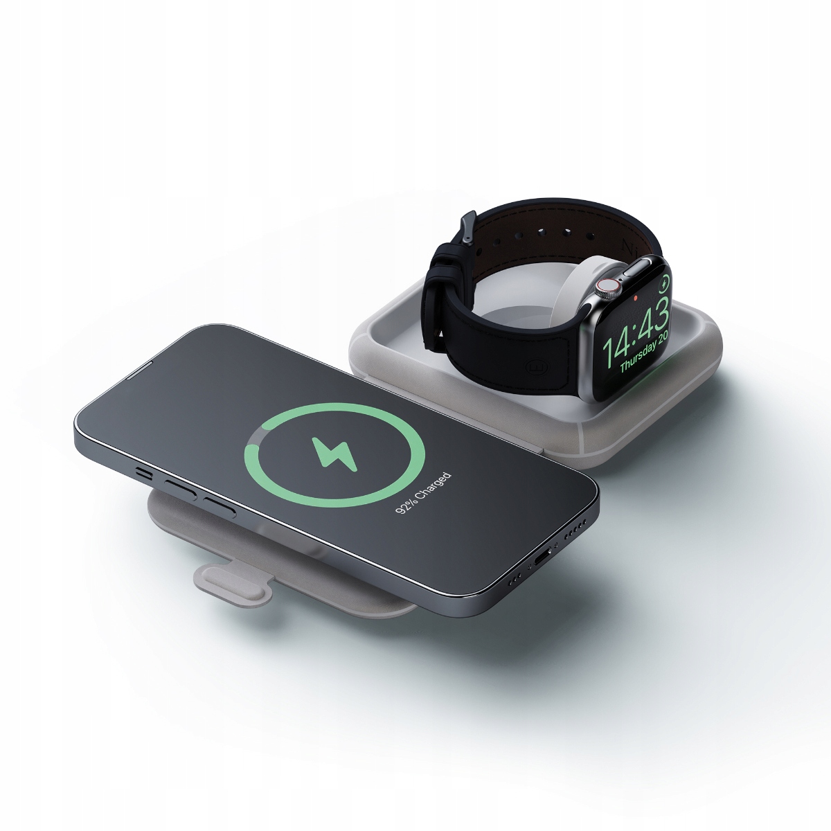 Składana bezprzewodowa ładowarka podróżna 2w1 15W Szara – Idealne rozwiązanie do ładowania w podróży