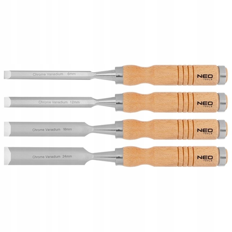 Dłuta 6, 12, 18, 24 mm – Zestaw 4 sztuk od NEO TOOLS