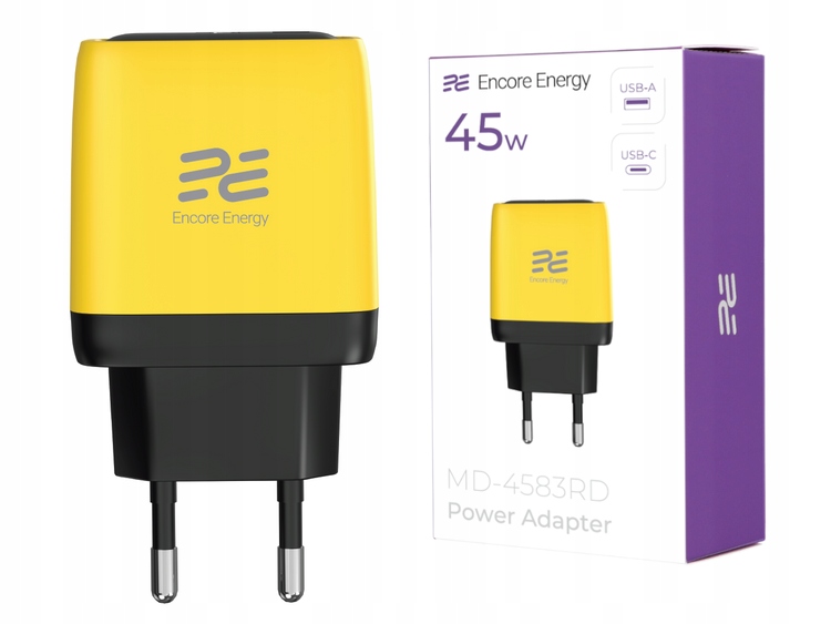 Ładowarka sieciowa Encore Energy GaN QC PD USB-A 18W USB-C 45W – Szybkie ładowanie dla Twoich urządzeń