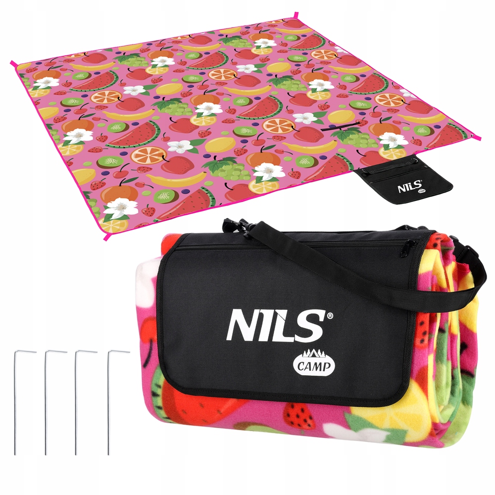 Koc Piknikowy Owoce 200x200 PE ALU NILS CAMP – Komfort na świeżym powietrzu