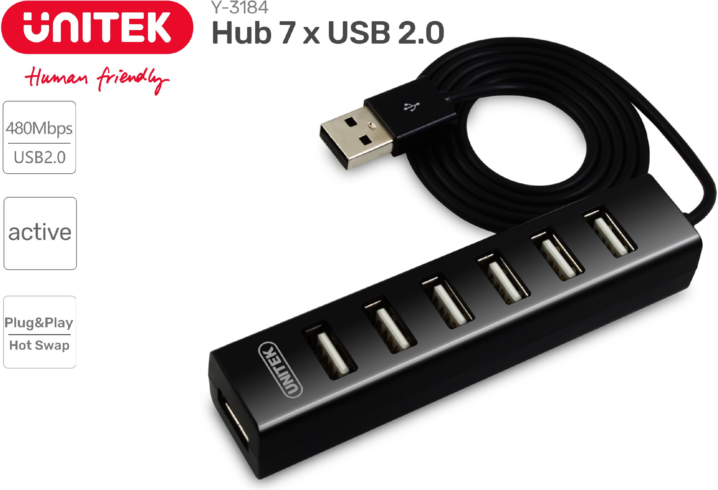 HUB USB Unitek 7x USB 2.0 czarny (Y 2160) ID produktu: 743612 HUB USB Unitek 7x USB 2.0 czarny (Y 2160) ID produktu: 743612
