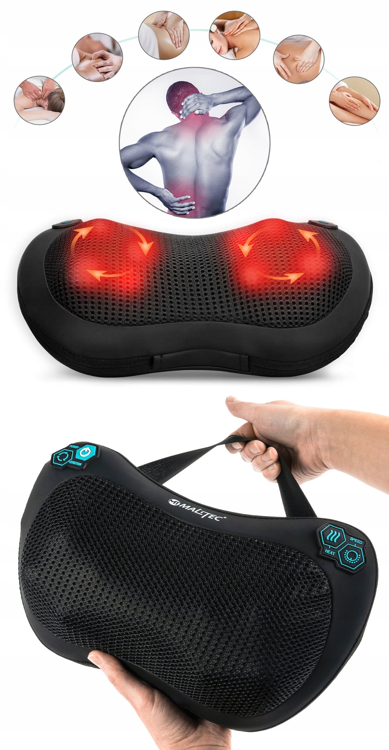 MASAŻER PODUSZKA MASUJĄCA SHIATSU DO PLECÓW KARKU NÓG CIAŁA GRZEJĄCY Waga produktu z opakowaniem jednostkowym 1.17 kg