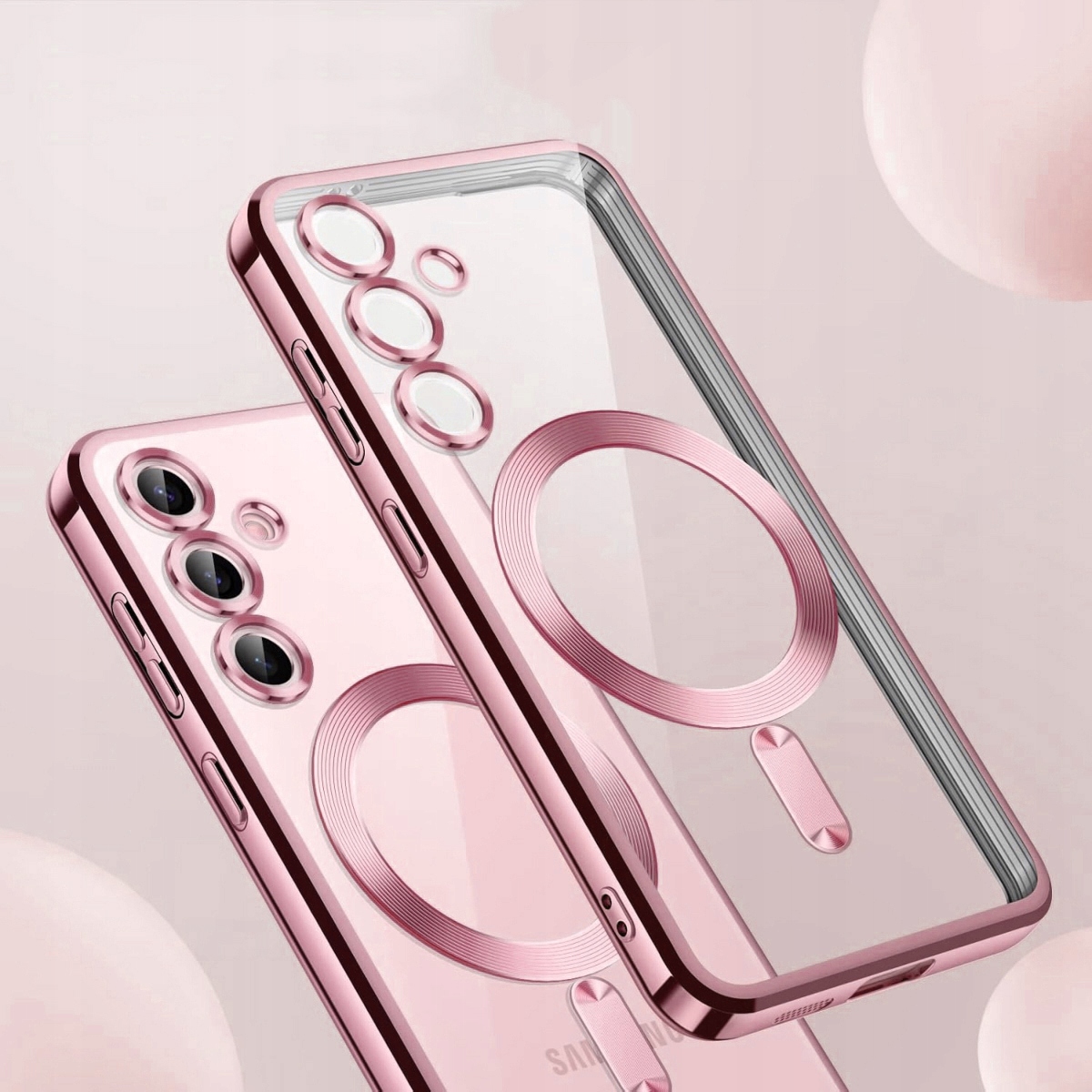 Przezroczysta konstrukcja z różową ramką