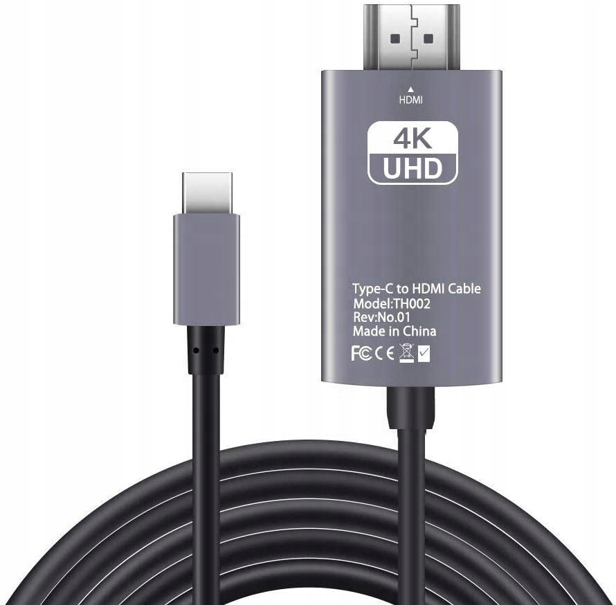 USB-C HDMI Przejściówka Adapter 4K 60Hz 2m przewód w gumowym oplocie – Idealne połączenie dla Twojego urządzenia