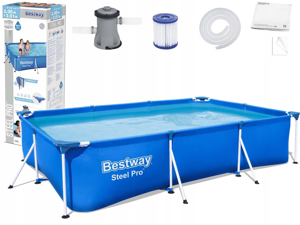 Basen stelażowy 300x201x66 + pompa Steel Pro z konstrukcją Bestway 56411 – Idealne rozwiązanie na upalne dni
