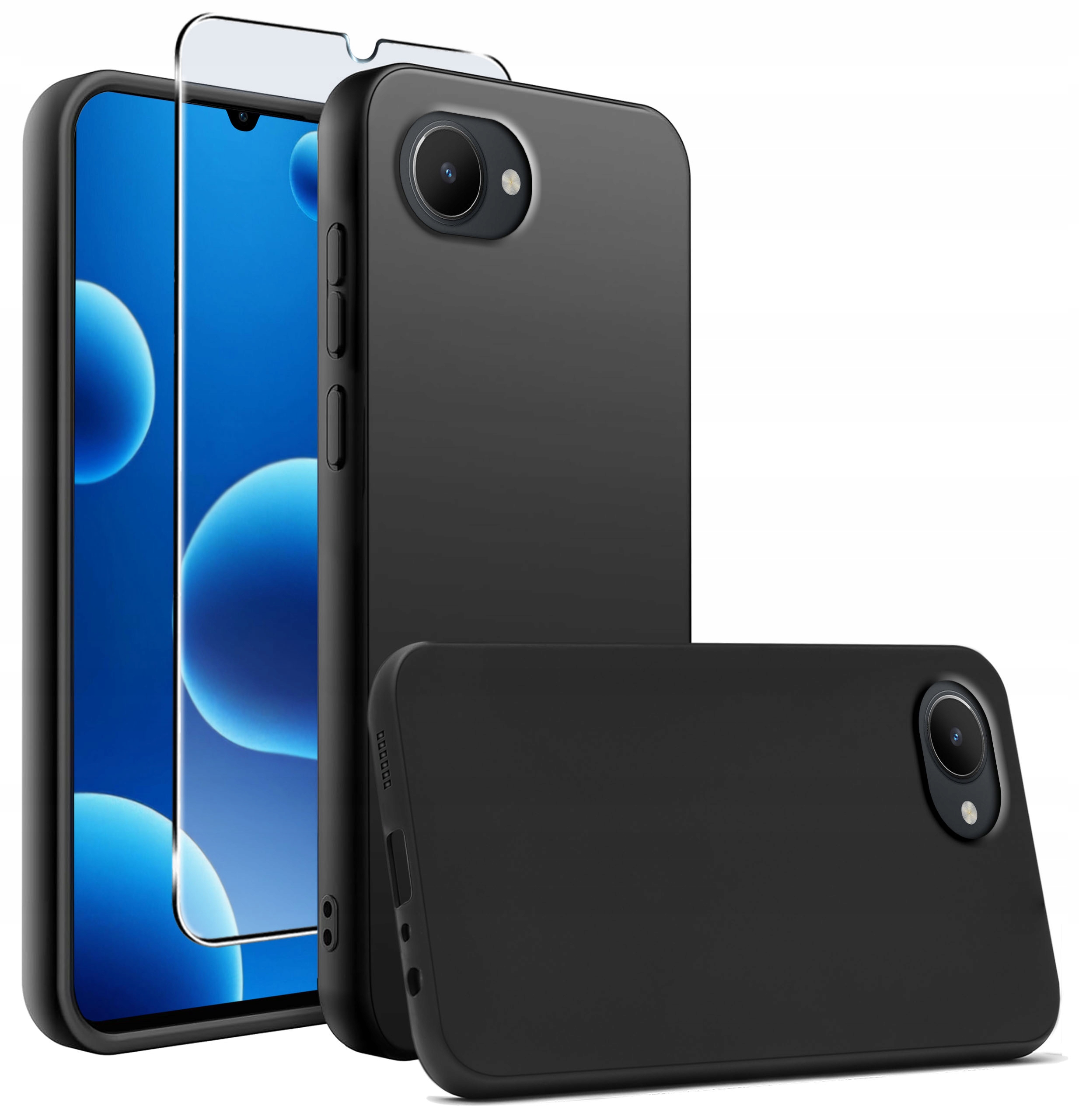 Etui Czarne Matowe Silikon Slim do Realme C30 + SZKŁO 9H – Idealna ochrona dla Twojego smartfona