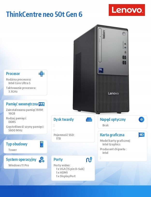 ThinkCentre neo 50t Gen 6 – Wydajny komputer stacjonarny do pracy i rozrywki