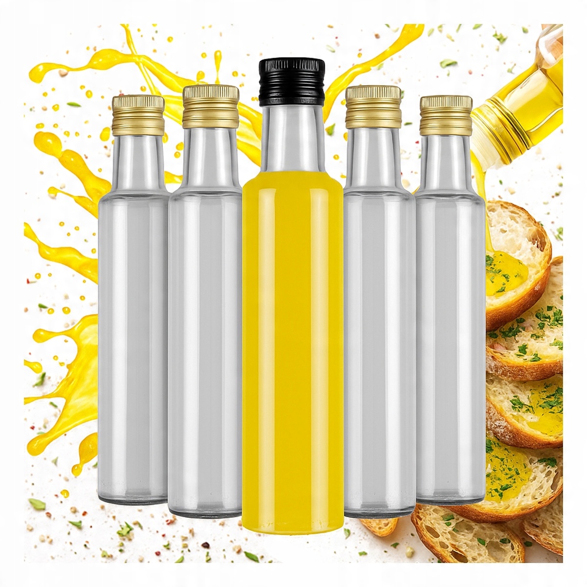 50X Butelki Szklane DORICA 250ml BEZBARWNE na Oliwę Ocet z DOZOWNIKIEM