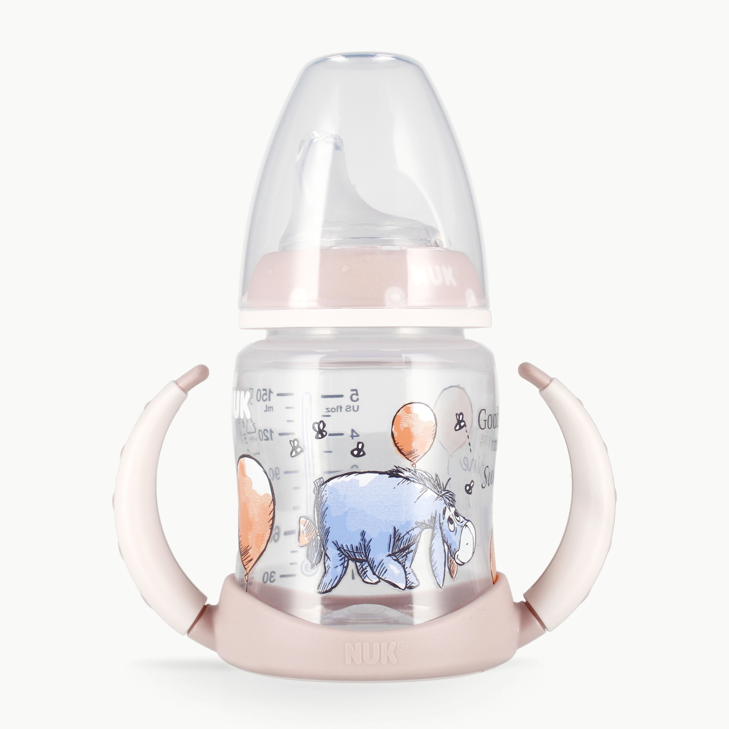 NUK Butelka 150 ml 6m+ z uchwytem First Choice Osiołek różowa 10743945 – Idealna dla Twojego malucha