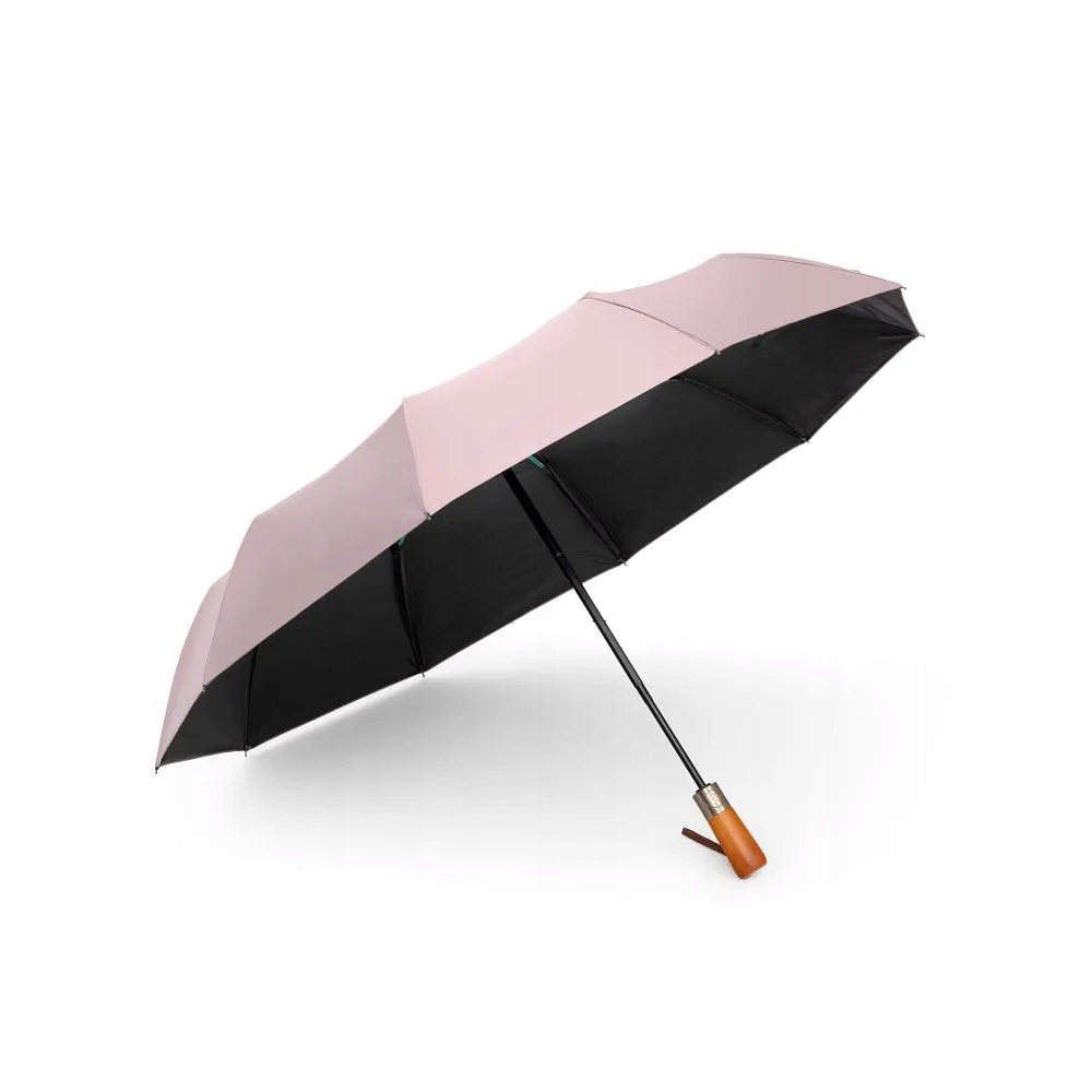 Automatyczny składany parasol z drewnianą rączką 10-ramienny XXL 115 cm różowy – Elegancja i funkcjonalność w jednym