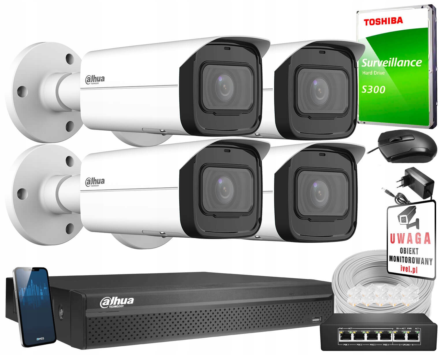 Zestaw do monitoringu IP 5Mpx Dahua 4x IPC-HFW3541T-ZAS-27135-S2 – Profesjonalne rozwiązanie do ochrony