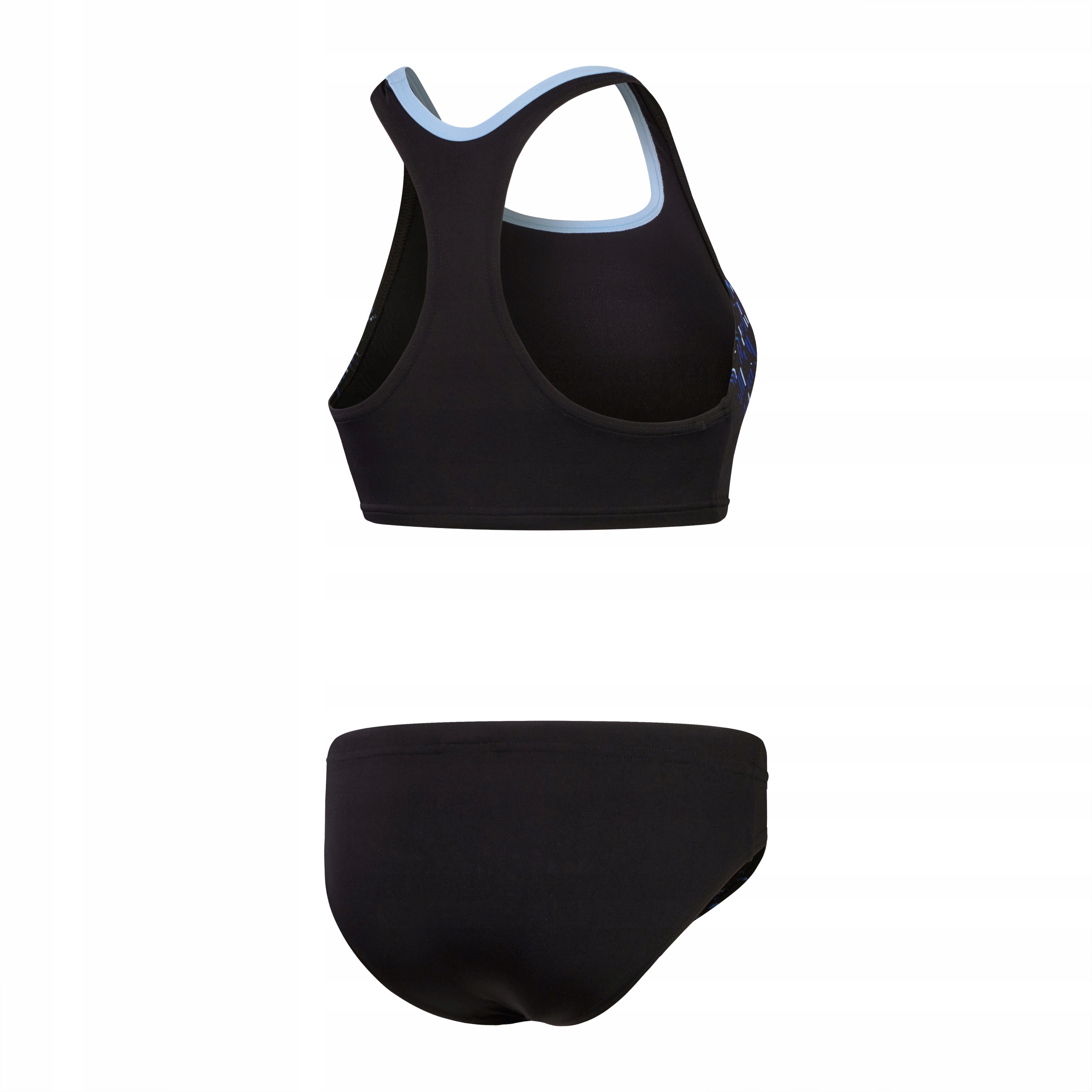 Stylowy dwuczęściowy strój kąpielowy z grafiką w odcieniach niebieskiego