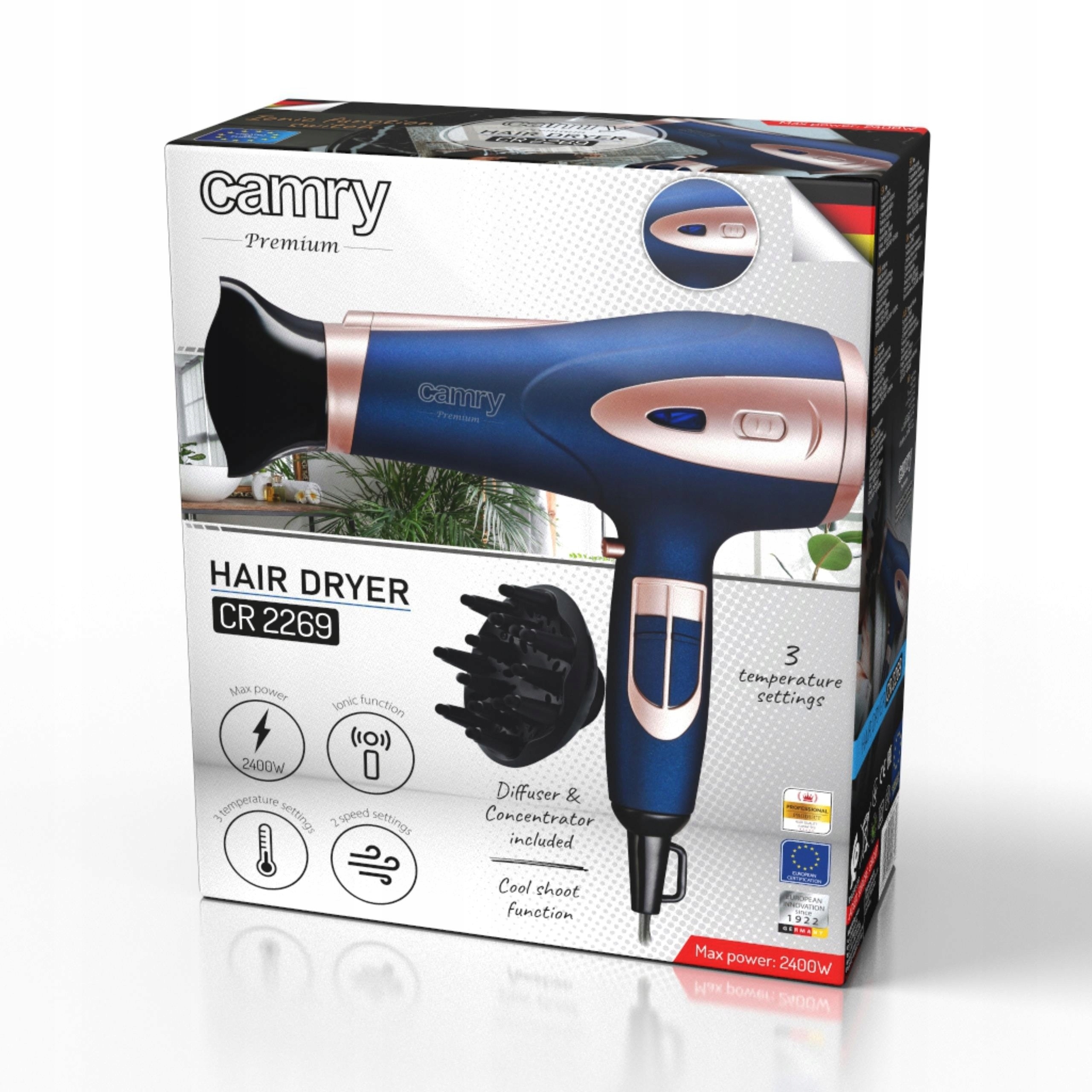 Dostosowanie do potrzeb – 2 stopnie siły nadmuchu i 3 ustawienia temperatury