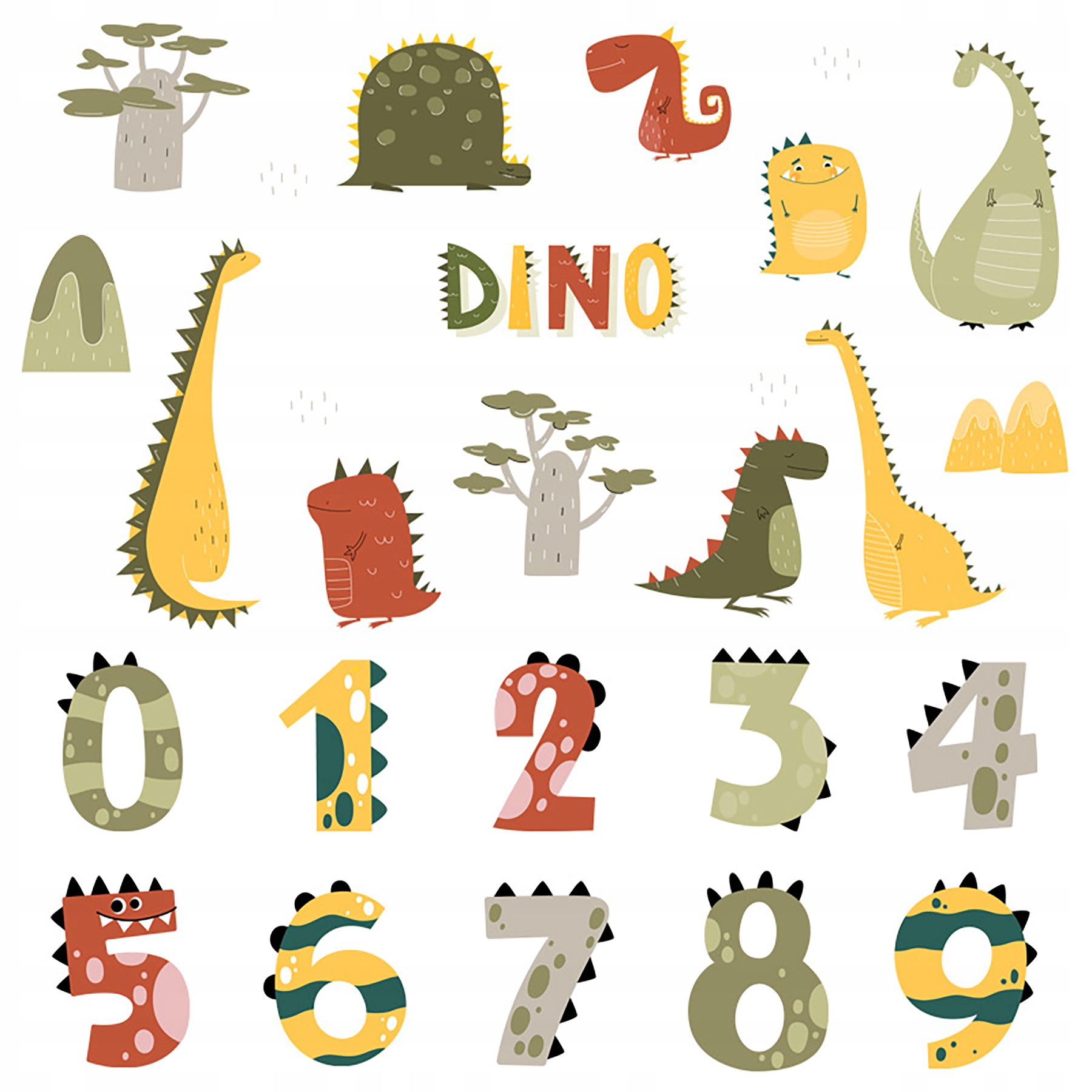 Naklejki na Ścianę Cyfr DINO – Kreatywna dekoracja pokoju dziecka