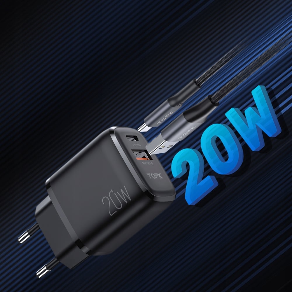 Szybka Ładowarka sieciowa USB + USB C PD 20W Topk EAN (GTIN) 6971708060945