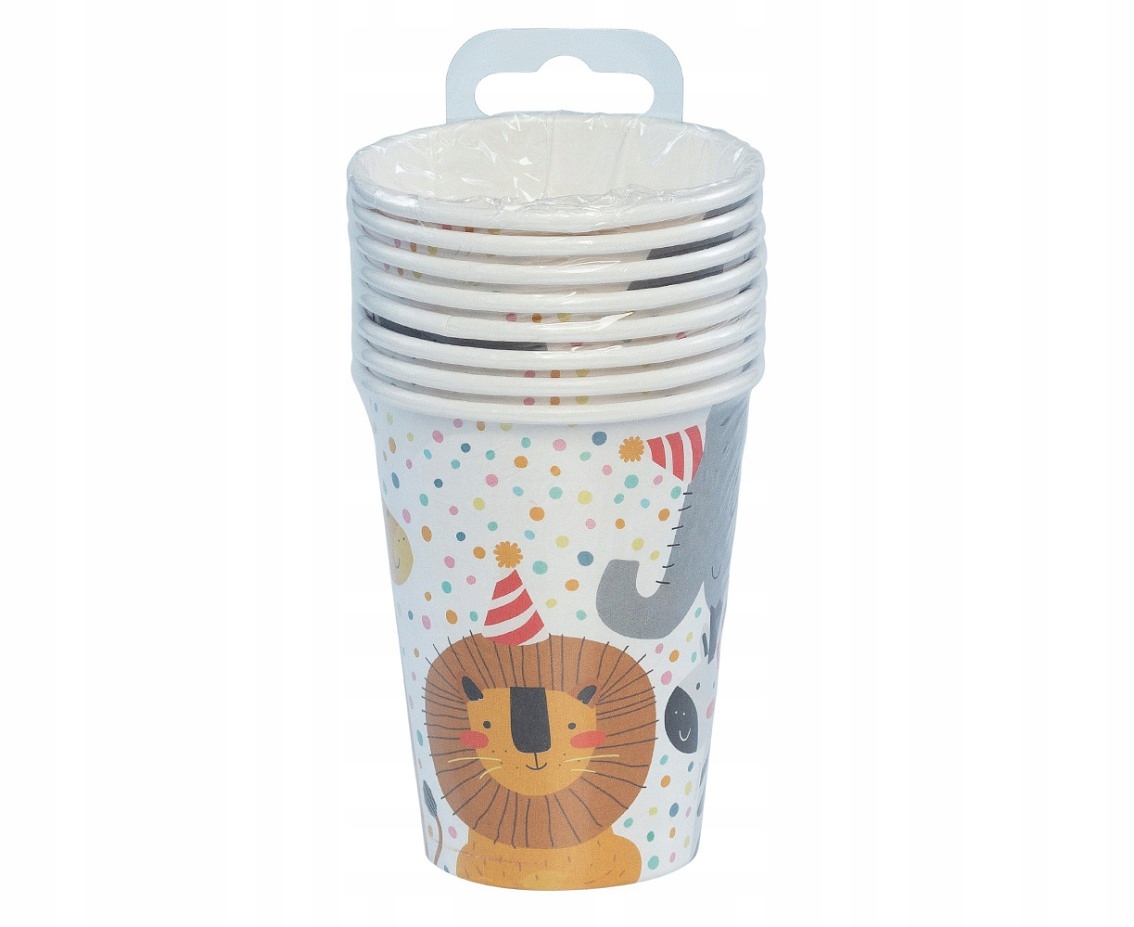 Kubeczki papierowe Safari 250ml 8szt EDUKAMP – Idealne na urodzinowe przyjęcia