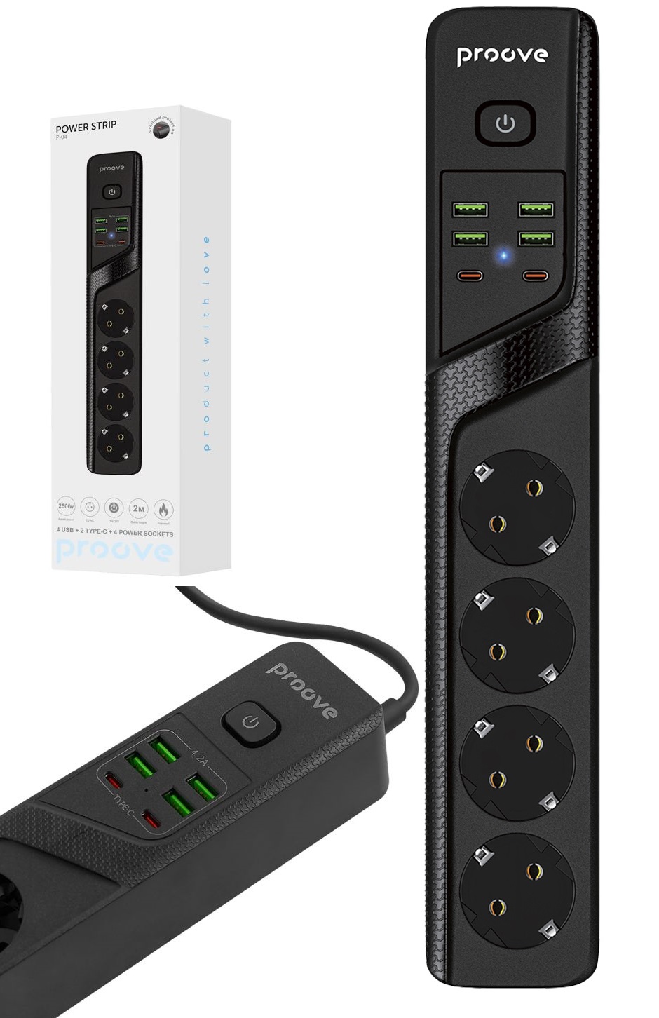Listwa Przeciwprzepięciowa Zasilająca Przedłużacz 4x 230v 4x USB 2x Type-C – Bezpieczne zasilanie dla Twoich urządzeń
