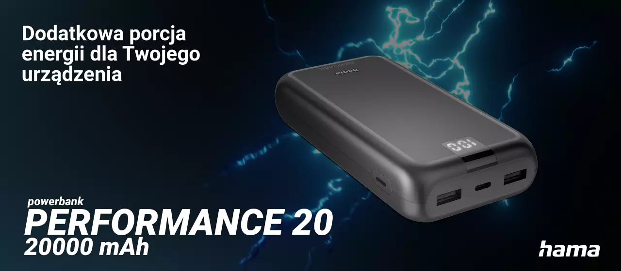 PowerPack Performance20 20000 mAh antracyt – kompaktowy powerbank z precyzyjnym wskaźnikiem pozostałej mocy