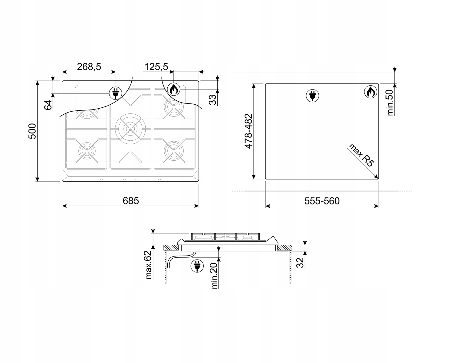 Wymiary i parametry – Szerokość 68,5 cm, moc 10,40 kW