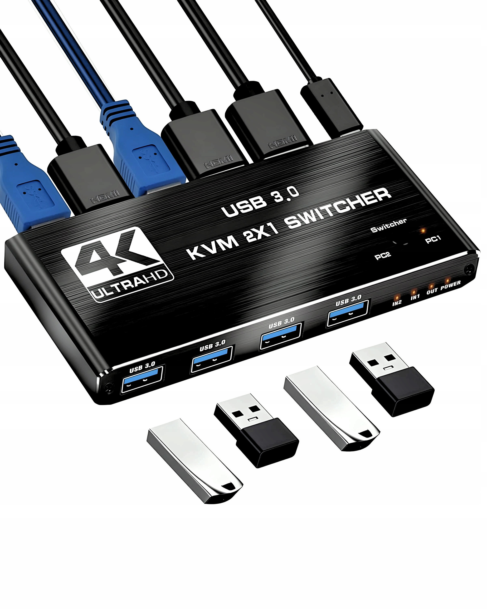 Przełącznik KVM HDMI 2.0 4xUSB 3.0 SWITCH 4K/60HZ - Połącz 2 komputery z 1 monitorem