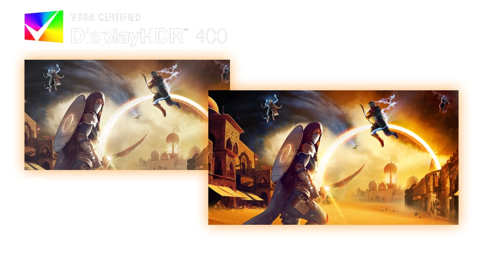 Technologia HDR400 dla niesamowitych kolorów i kontrastów