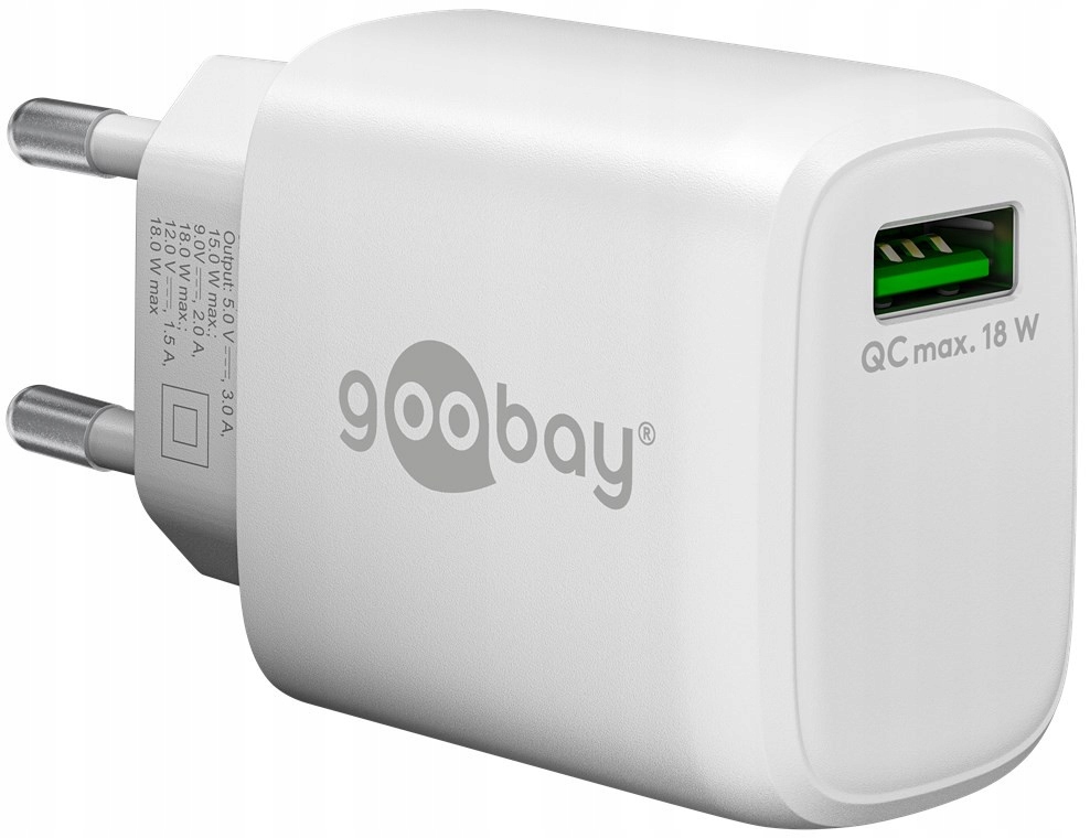 Szybka ładowarka USB QC 3.0 (18 W), biała – Szybkie ładowanie dla Twoich urządzeń