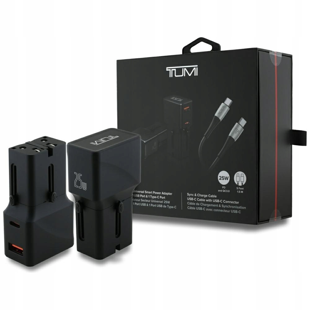 Ładowarka sieciowa TUMI Travel Adapter 25W USB-C / USB-A + Kabel USB-C/USB-C – Idealny towarzysz podróży