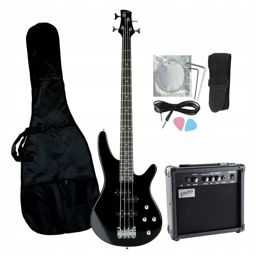 Gitara basowa kompletny zestaw Golden Guitar PBGB-50 Czarna – Idealny wybór dla muzyków