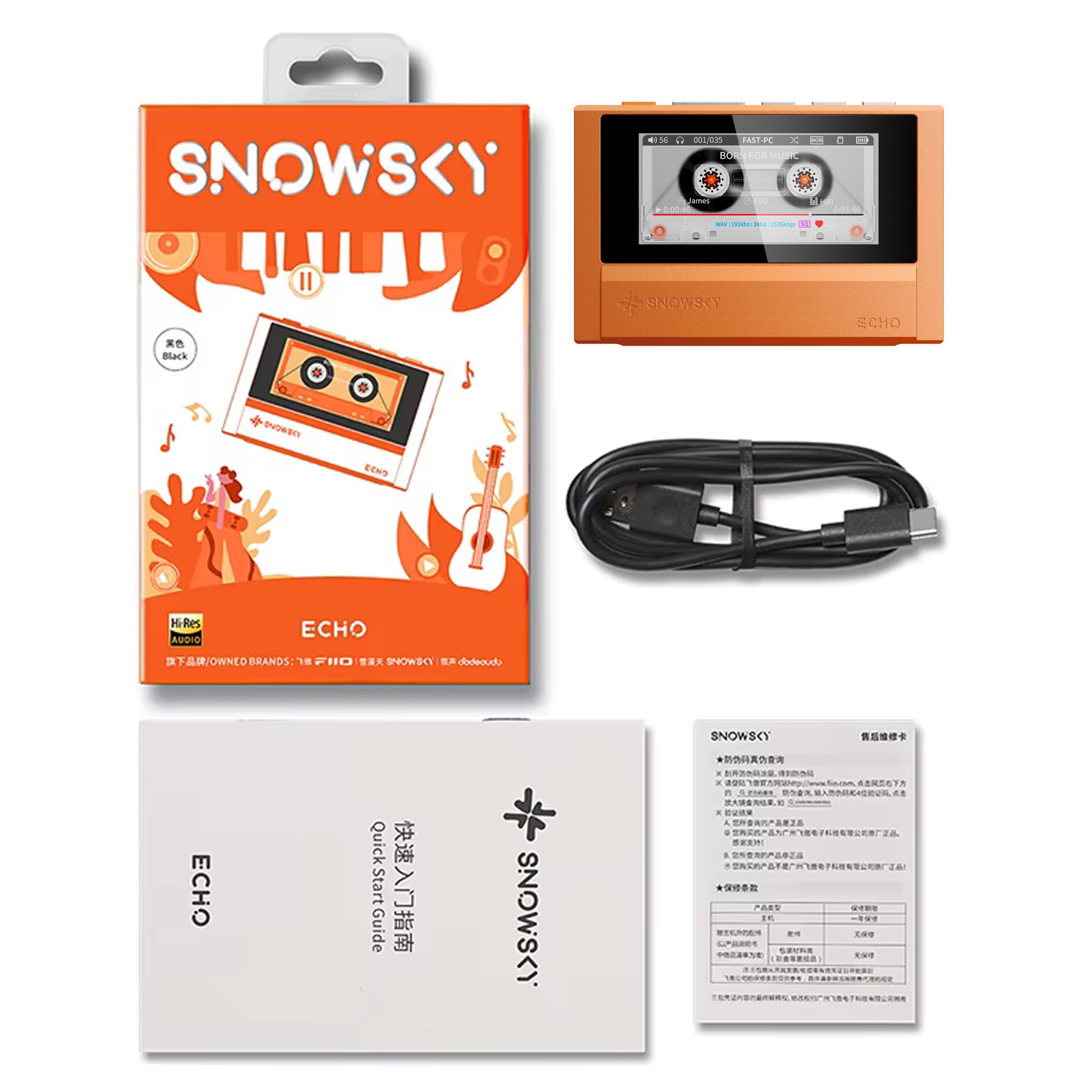 FiiO SNOWSKY ECHO* Orange – Przenośny odtwarzacz Hi-Res dla miłośników muzyki