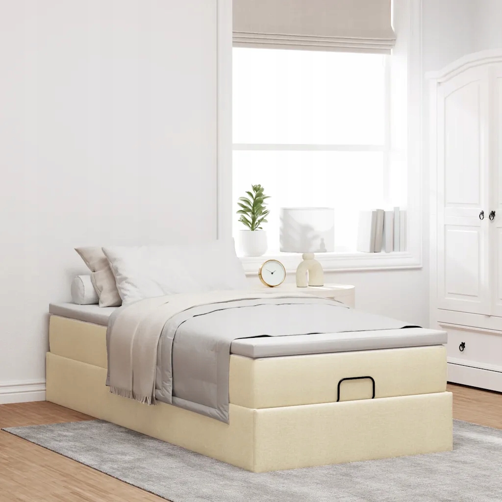 Rama łóżka otomana z materacem, kremowa, 90x190 cm – Komfort i styl w Twojej sypialni