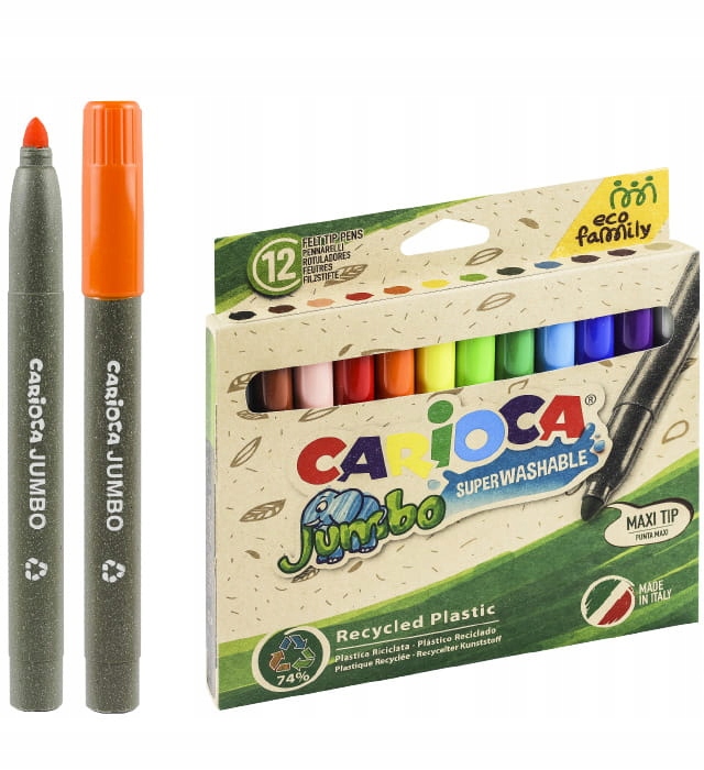 Pisaki jumbo EcoFamily 12 kolorów Carioca 43101 – Idealne do biura i kreatywnych projektów