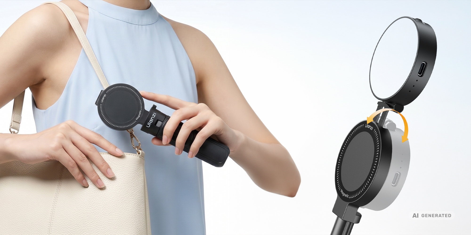 width=100% Selfie stick Ulanzi MT40 z lampą LED - WB (2500 K - 8500 K)
