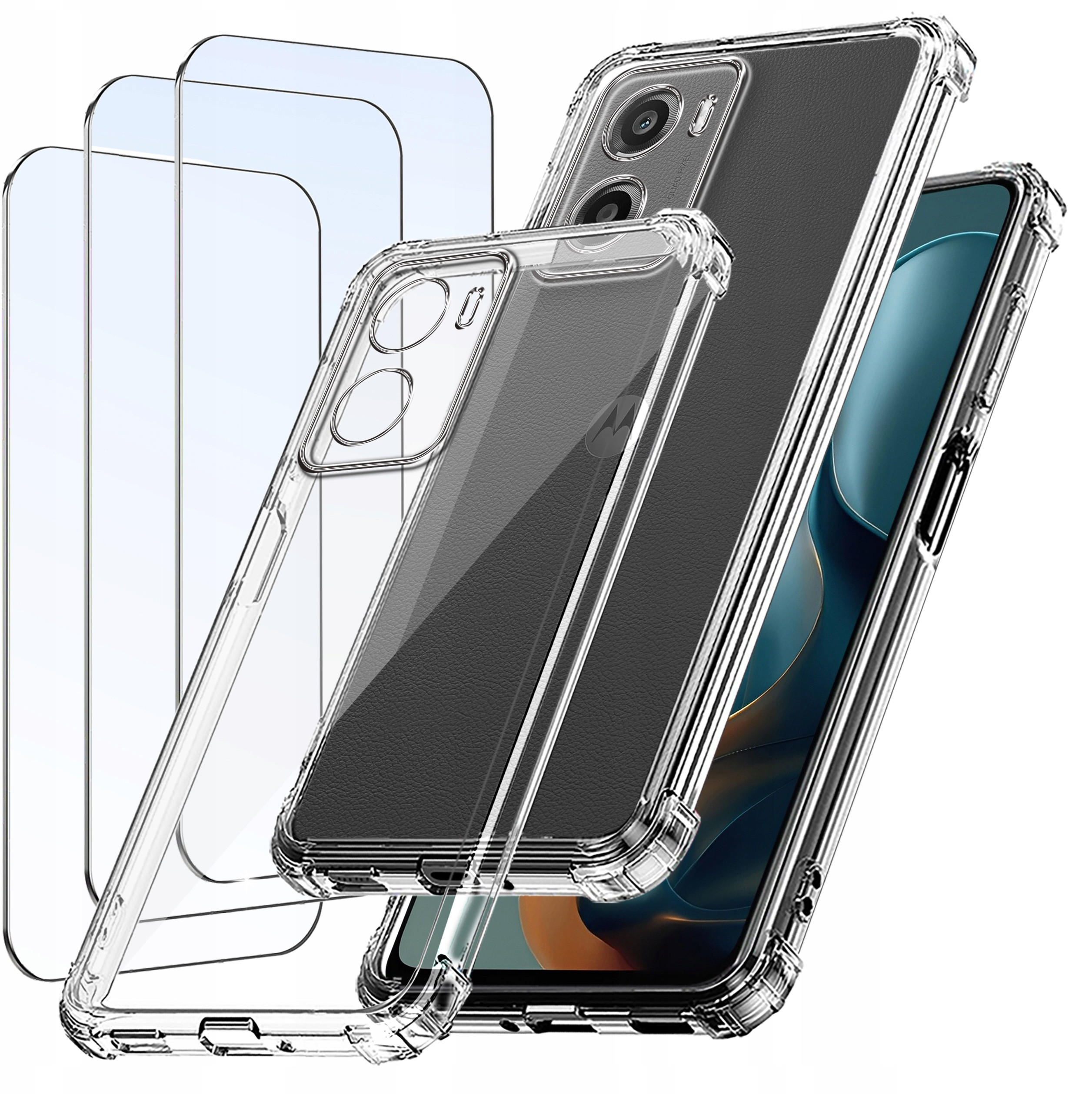 ZESTAW Etui do Motorola Moto G05 | E15 ANTI-SHOCK Wzmacniane z 3 SZTUKAMI SZKŁA
