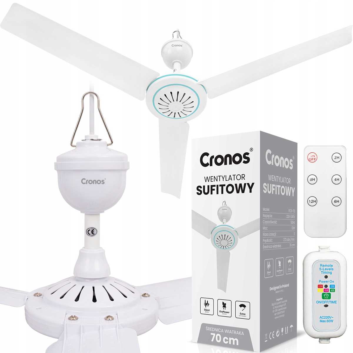 Wentylator sufitowy Cronos FC11-70 70cm Biały – Komfort i styl w Twoim wnętrzu