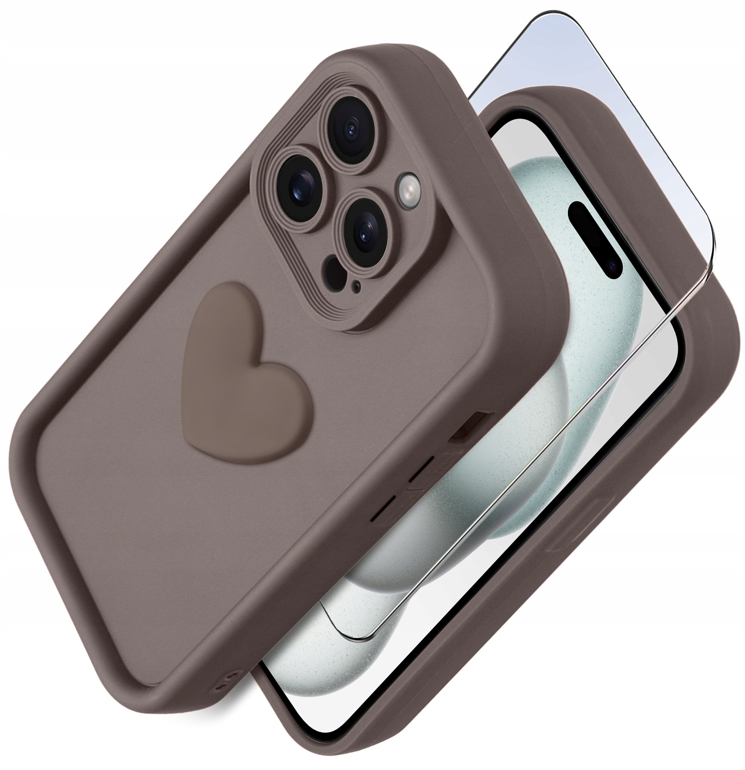 Etui do iPhone 14 Pro silikonowe MATOWE serce + Szkło ochronne na ekran 9H – Ochrona i styl w jednym