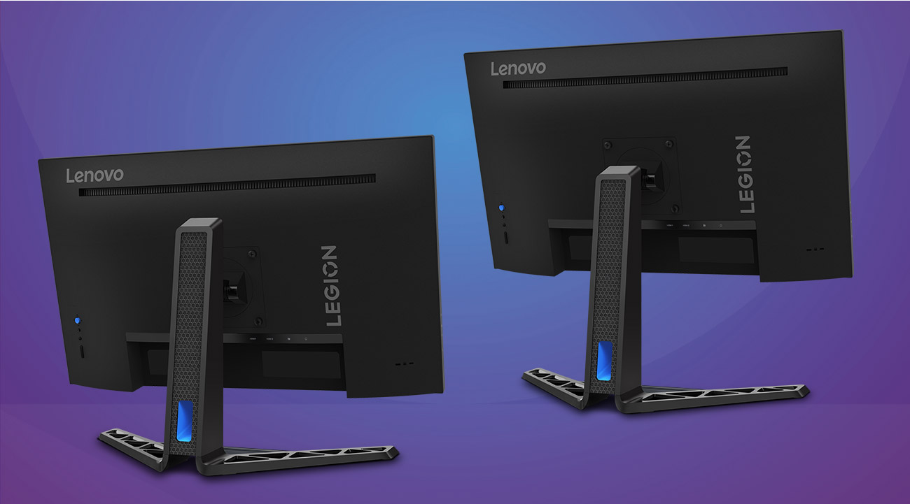 Dwa monitory Lenovo R27q-30 tyłem