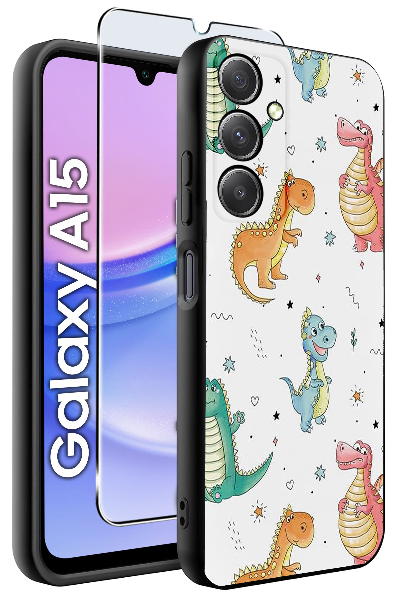 ETUI do Samsung A15 4G | A15 5G WZORY | SILIKONOWE MATT CASE + SZKŁO HARTOWANE 9H