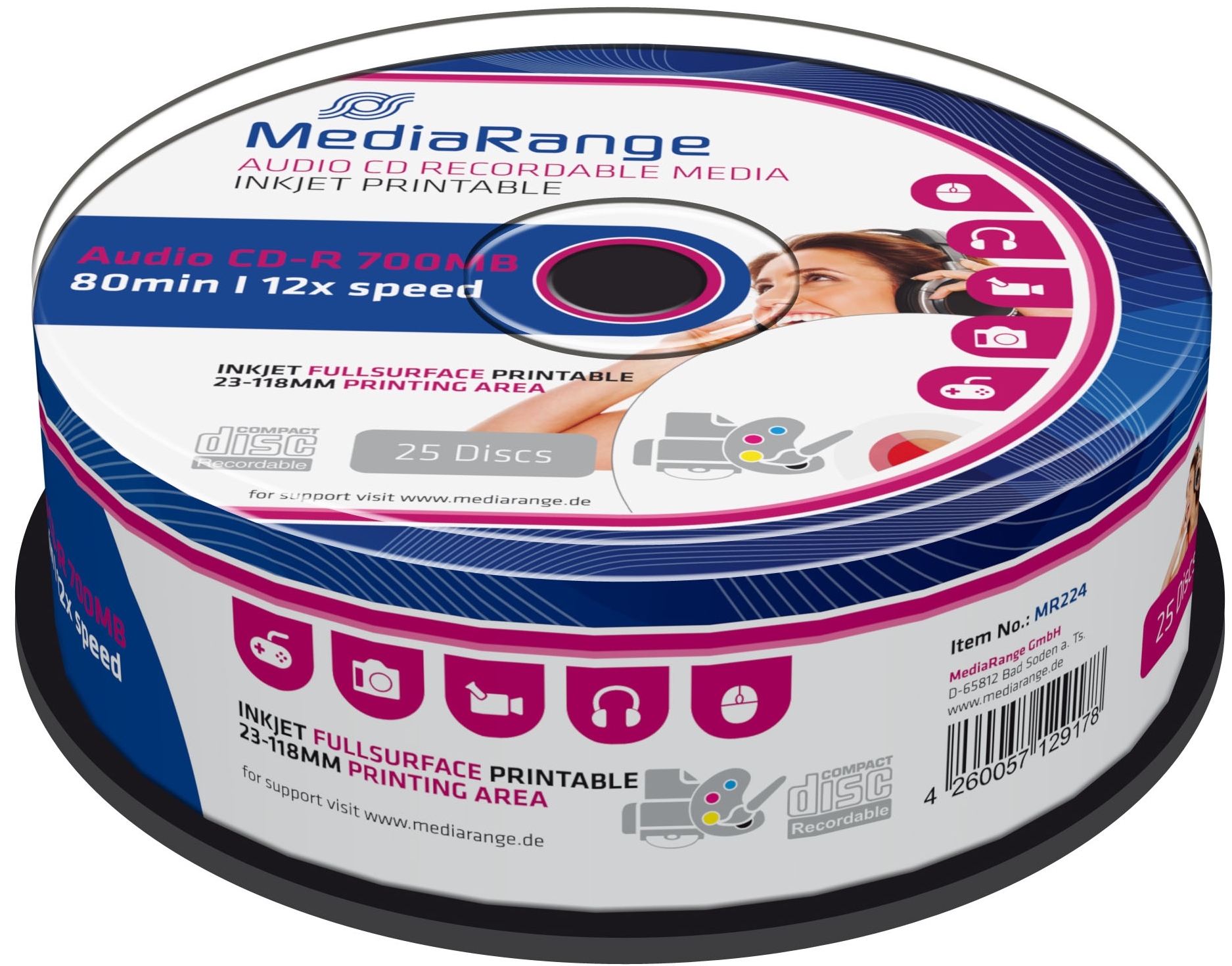 MediaRange CD-R do muzyki Audio Cake 25 – Idealne do nagrań audio