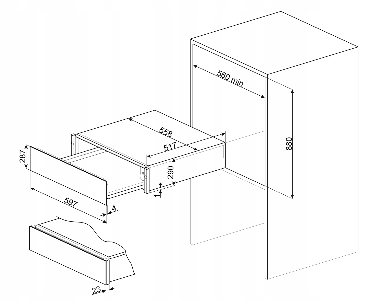 Wymiary szuflady SMEG CR329X – Kompaktowe wymiary do zabudowy