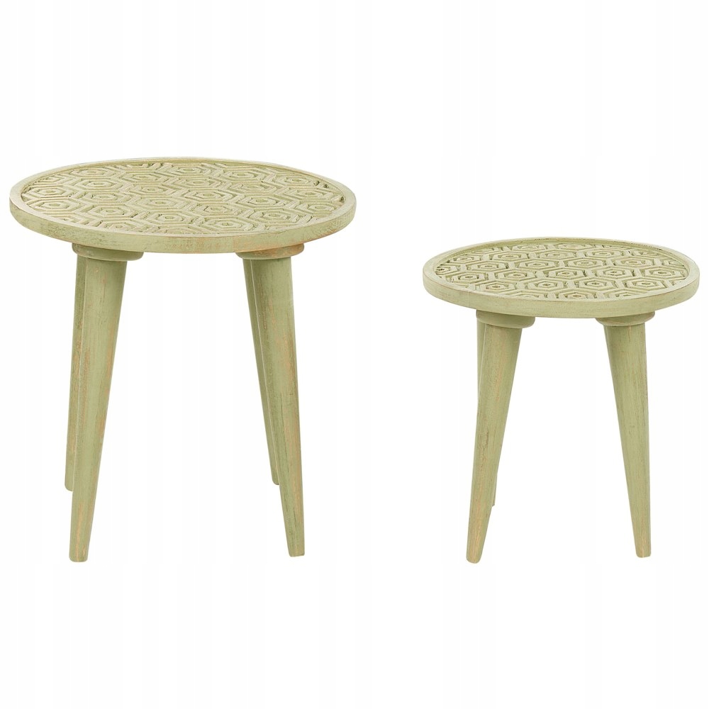 Zestaw 2 stolików pomocniczych z drewna mango zielony MAHARO – Elegancja i funkcjonalność w Twoim wnętrzu